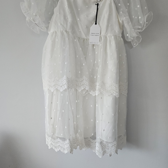 ENGLISH FACTORY Embroidered Polka-Dot Scallop Eyelet Trim Organza Mini Dress - Picture 8 of 8